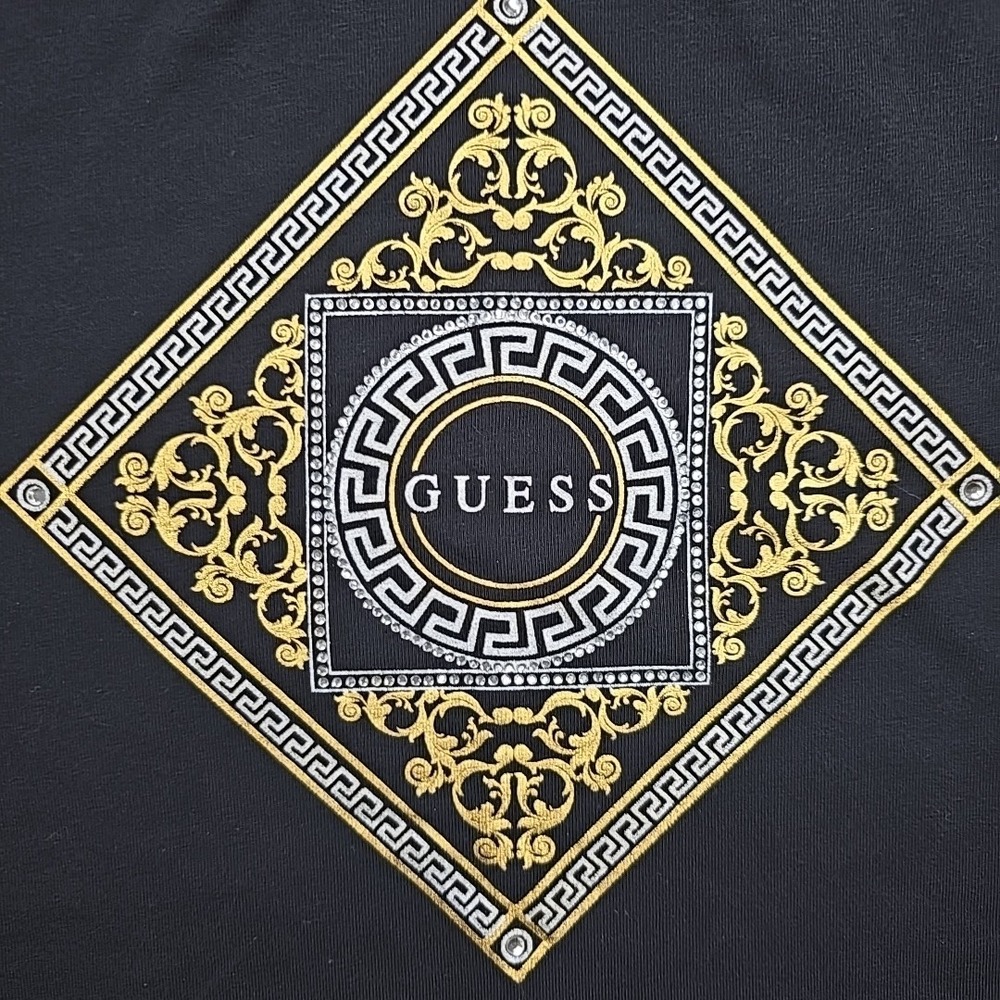 Guess Womens Tank Top‎ Gold Silver Logo Black Size L Large Rhinestone Summer - Picture 3 of 8